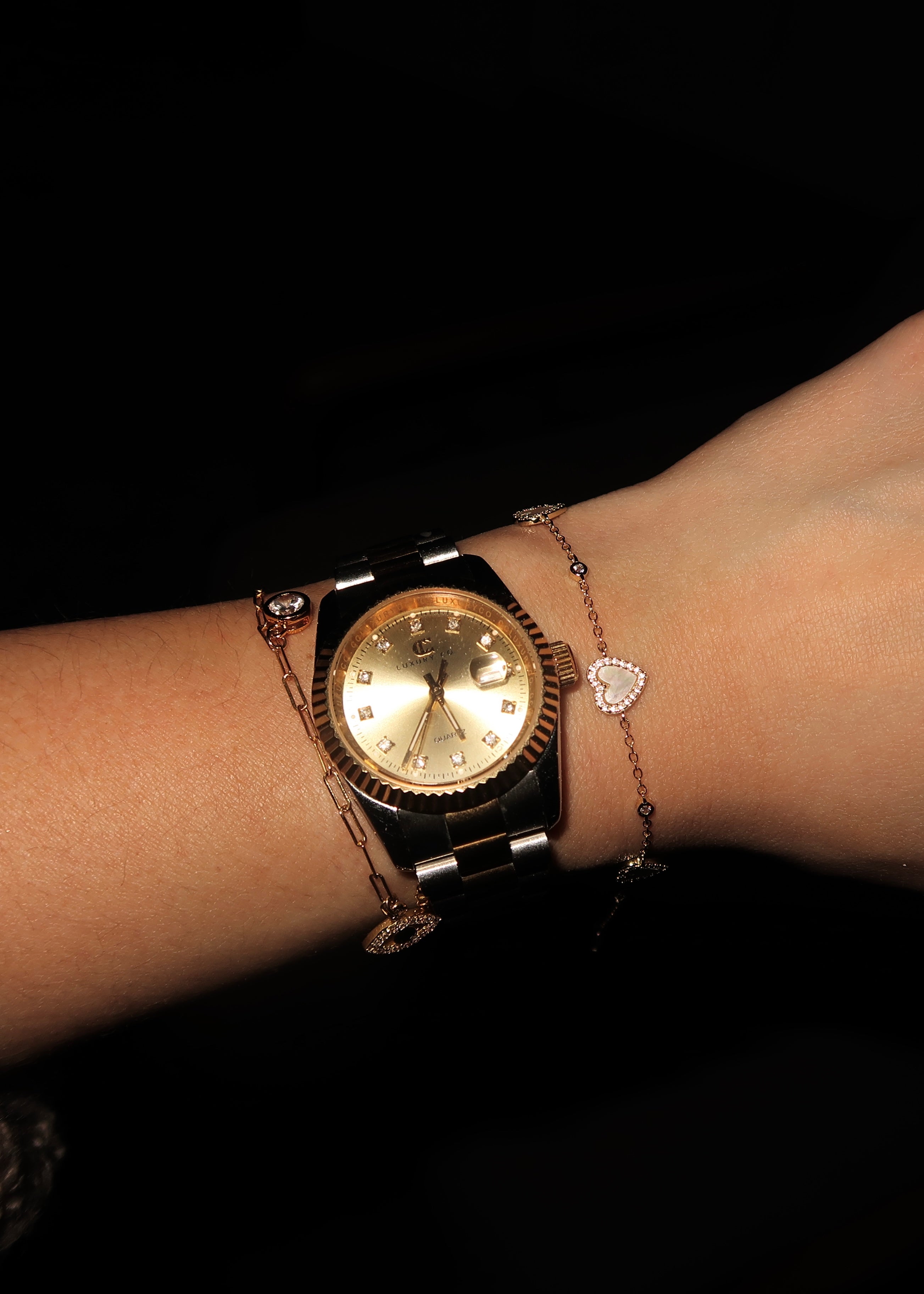 TRIPLE HEART MOTHER OF PEARL BRACELET