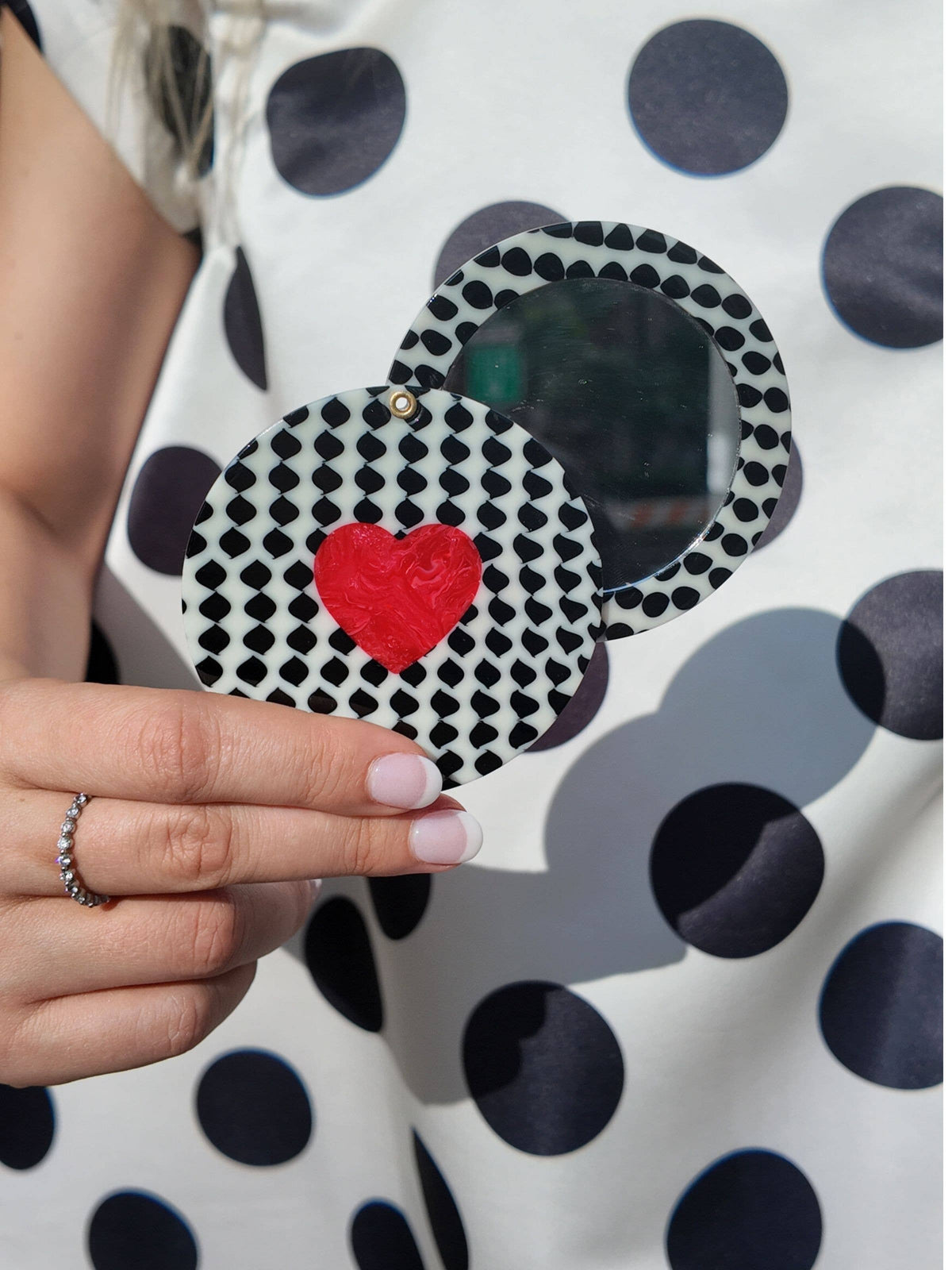 Polka Dot Heart Compact Mirror