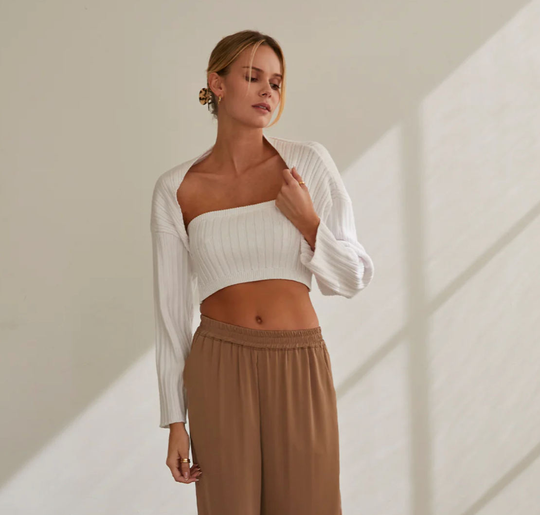 WHITE TOP & CARDIGAN SET