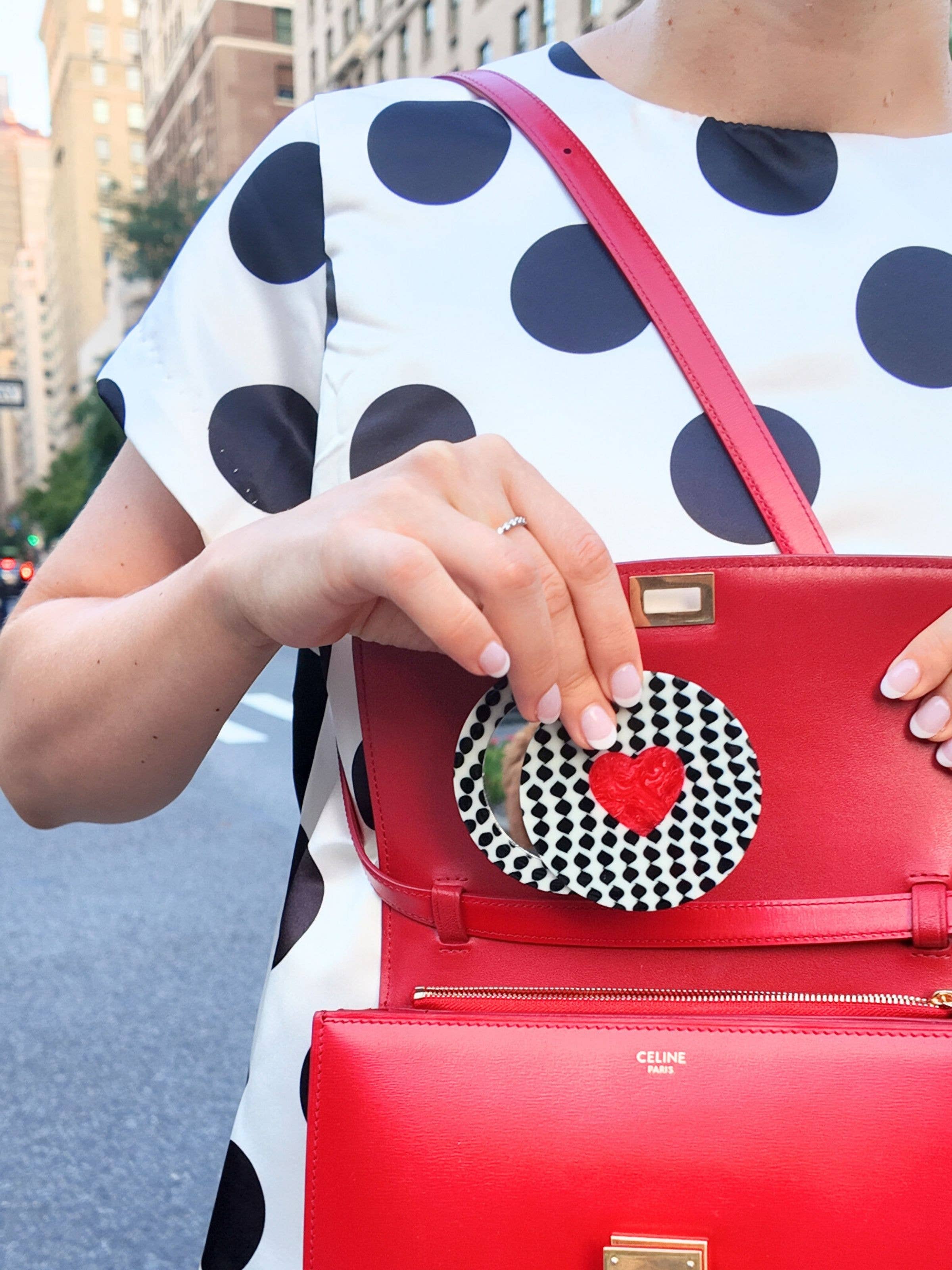 Polka Dot Heart Compact Mirror