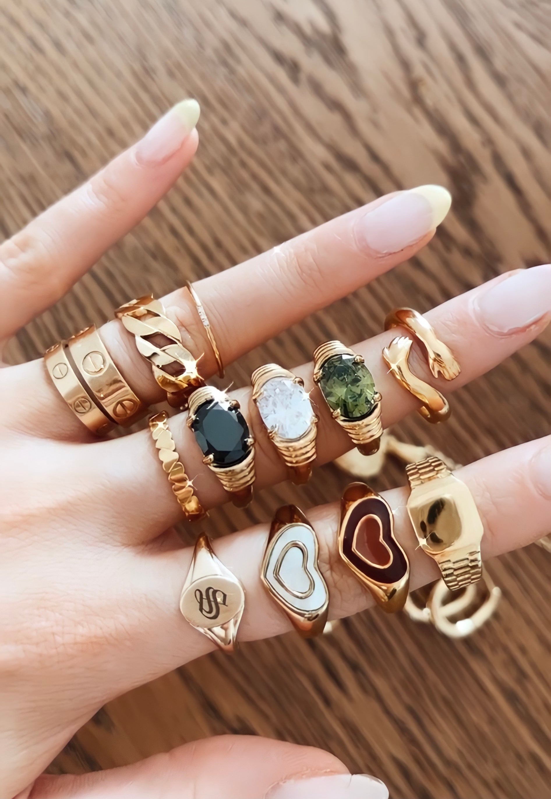 BAGUE COEUR - MARRON ET PERLE