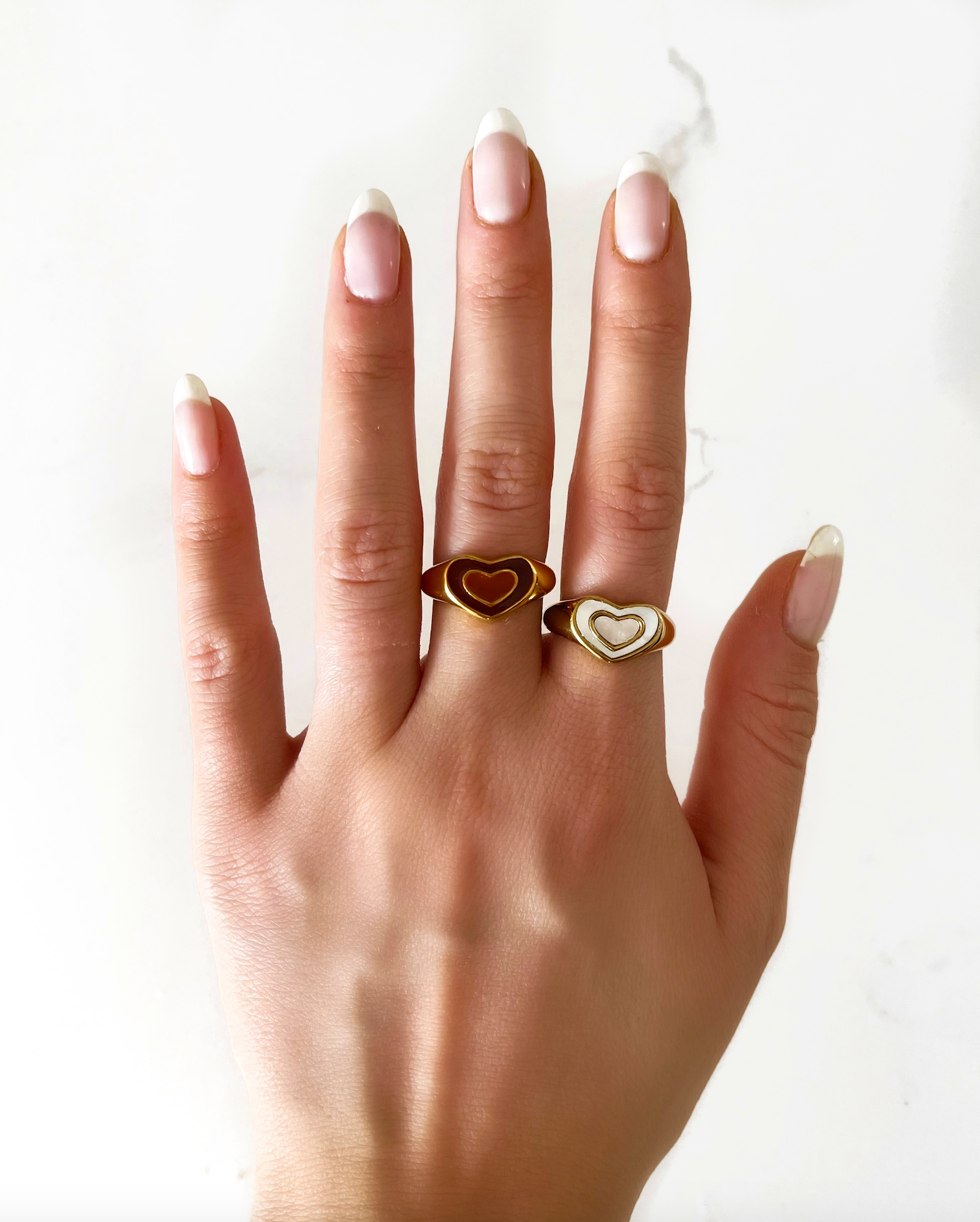 BAGUE COEUR - MARRON ET PERLE