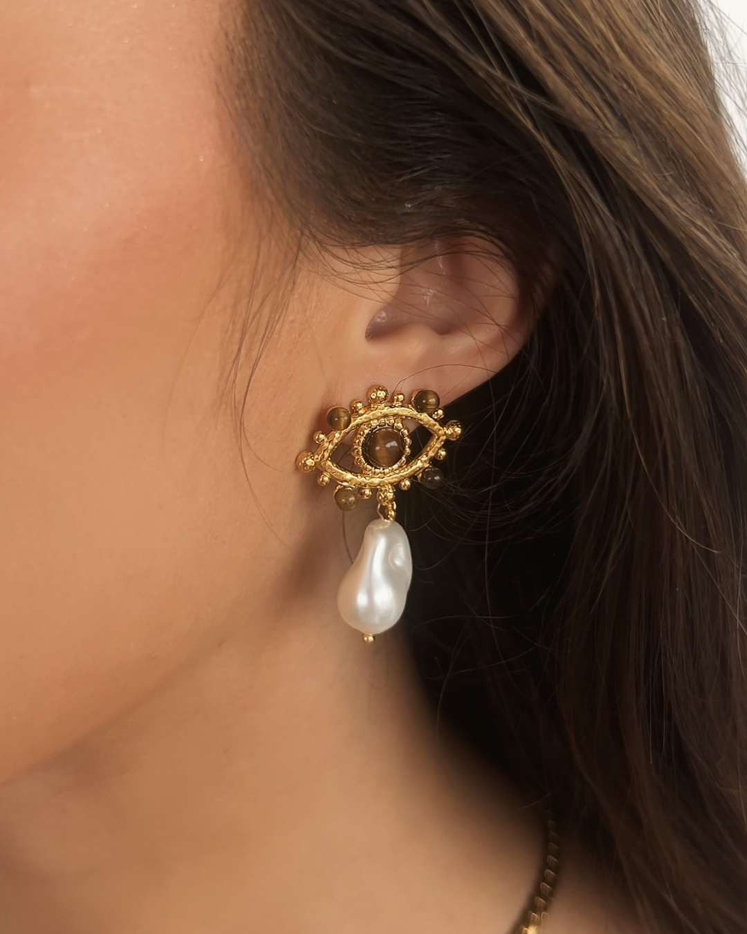 EVIL EYE + PEARL EARRINGS