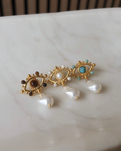 EVIL EYE + PEARL EARRINGS