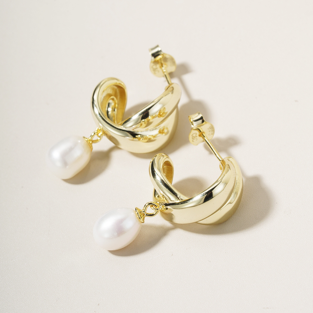 Thalia Earrings - CROSSOVER PEARL DROP EARRINGS