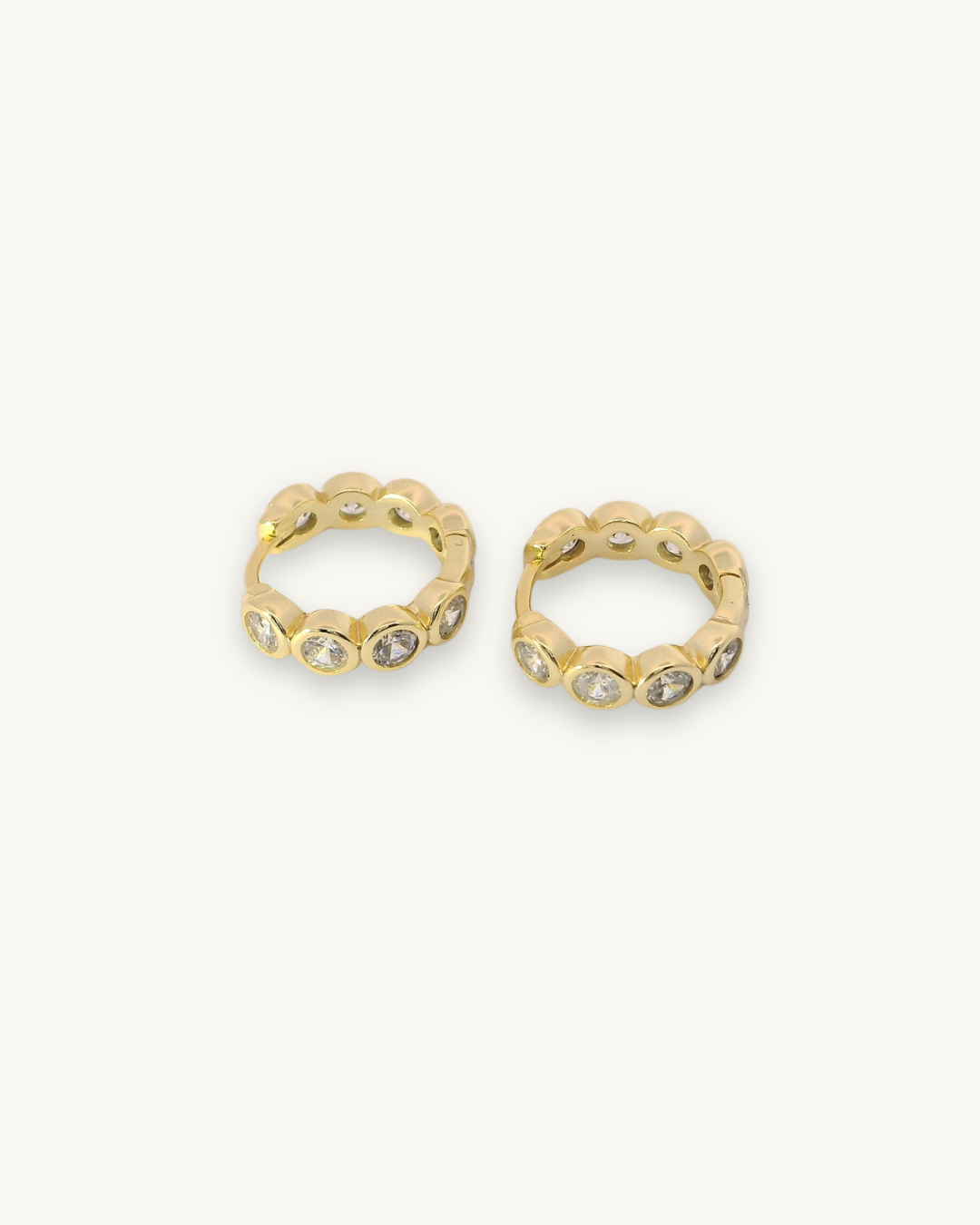 Bowie Earrings - ROUND BEZEL HUGGIE EARRINGS