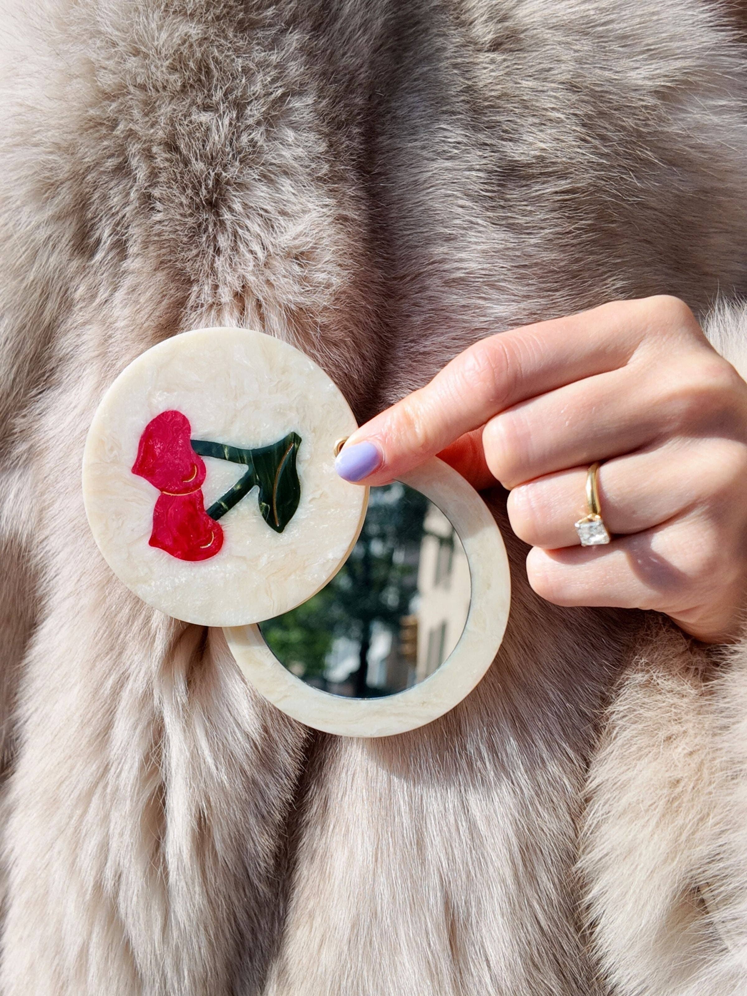 Cherry Hearts Compact Mirror