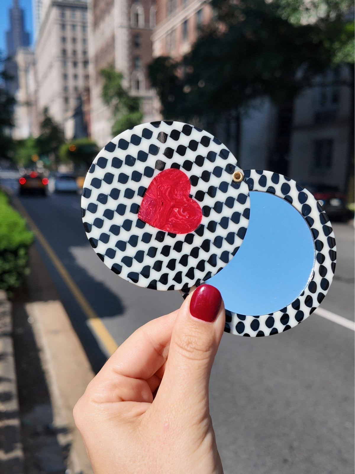 Polka Dot Heart Compact Mirror