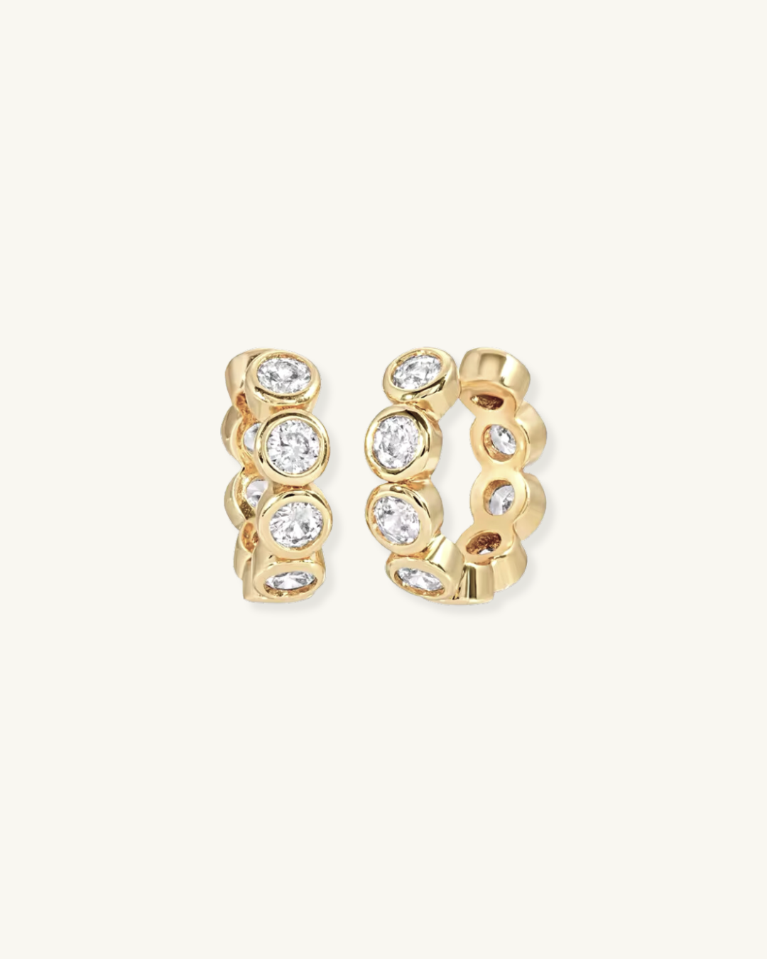 Bowie Earrings - ROUND BEZEL HUGGIE EARRINGS