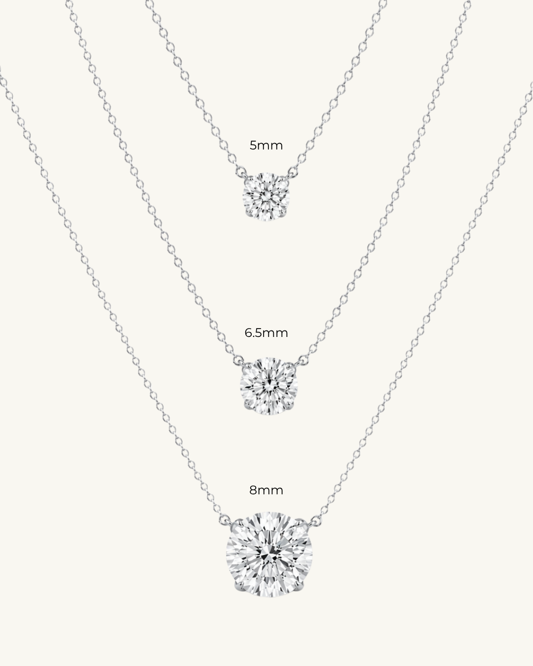 MOISSANITE SOLITAIRE NECKLACE (5mm - 8mm)