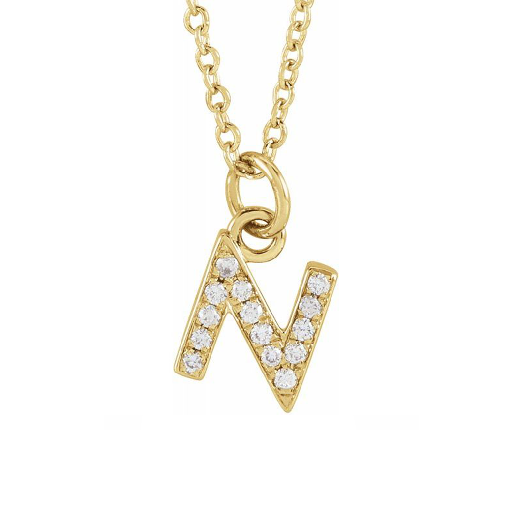 14K SOLID GOLD PETITE DIAMOND INITIAL NECKLACE